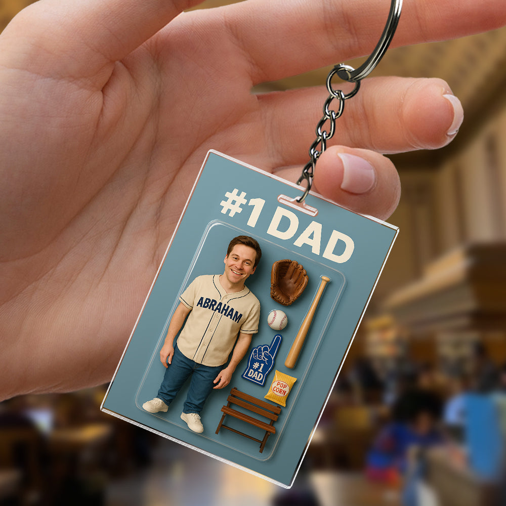 Custom Photo 3D Effect Baseball #1 Dad Figure Acrylic Keychain HO82 893906