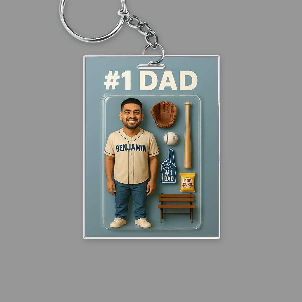Custom Photo 3D Effect Baseball #1 Dad Figure Acrylic Keychain HO82 893906