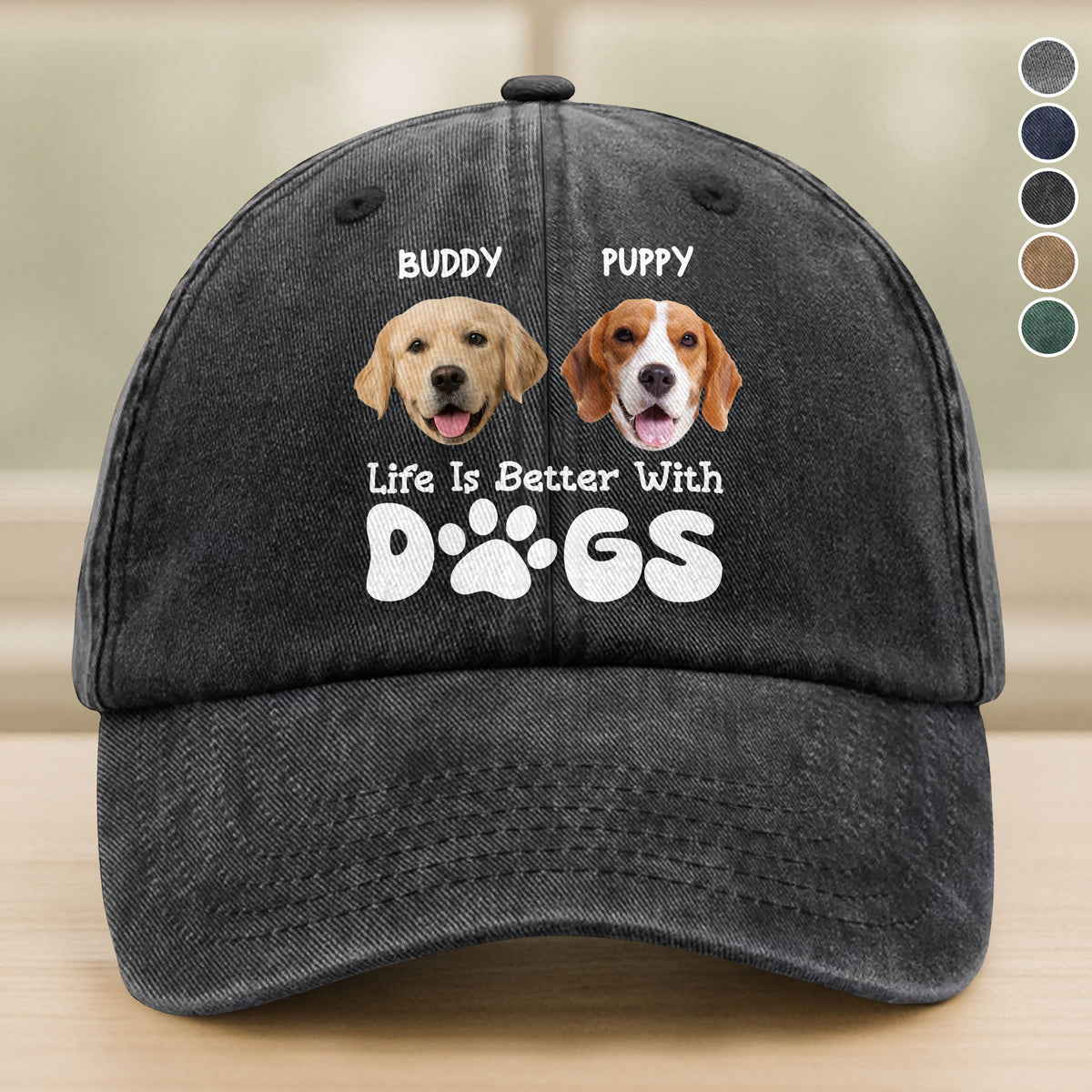 Custom Photo Life Is Better With Dogs Washed Denim Baseball Cap HA75 892582