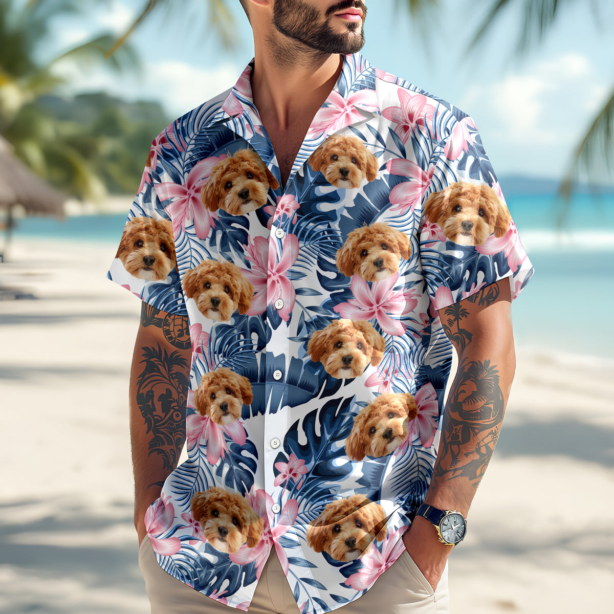 Custom Photo Funny Face Dog Tropical Floral Hawaii Shirt HA75 892260