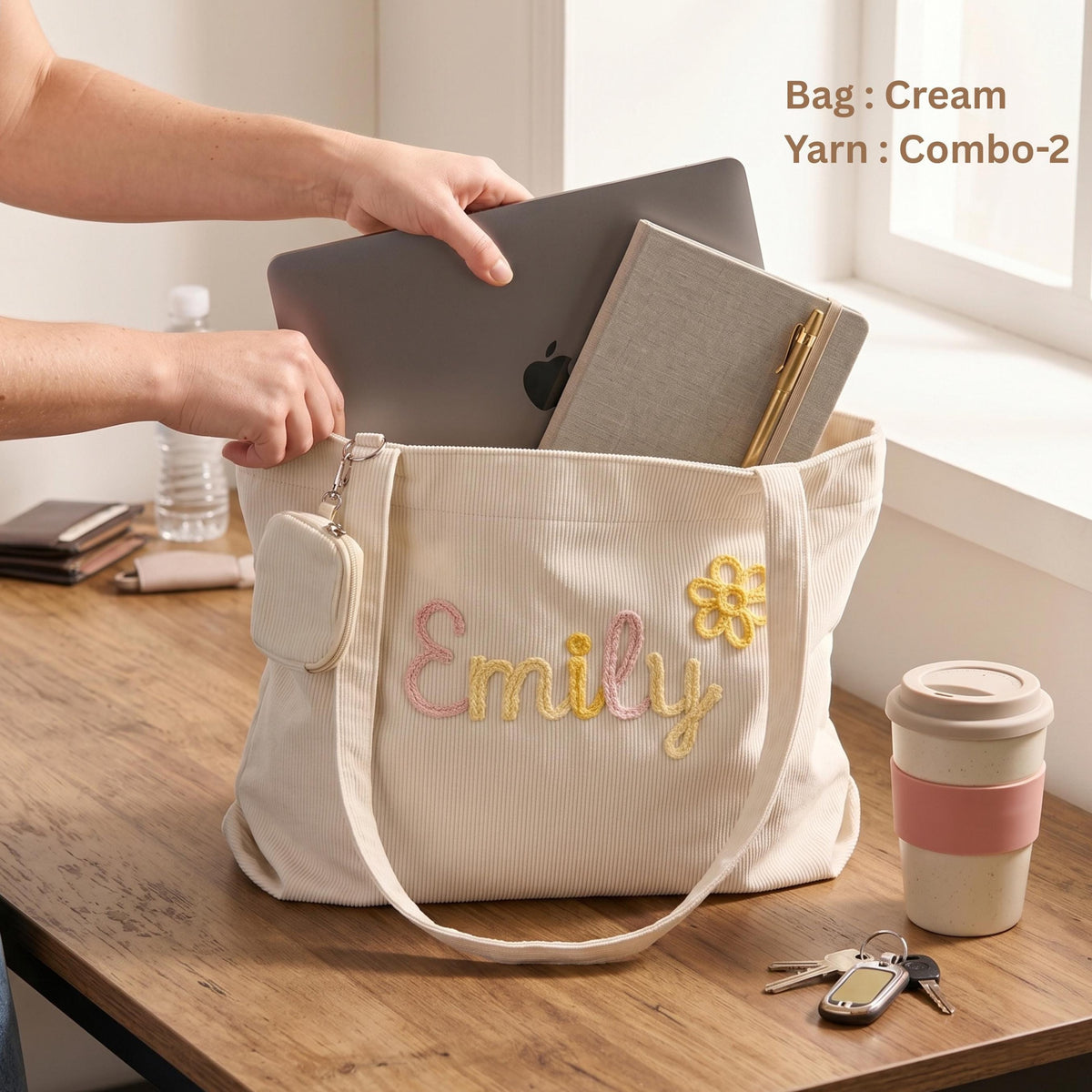 Personalized Corduroy Yarn Tote Bag With Pouch - Bridesmaid, Teacher & Birthday Gift LM32 669305