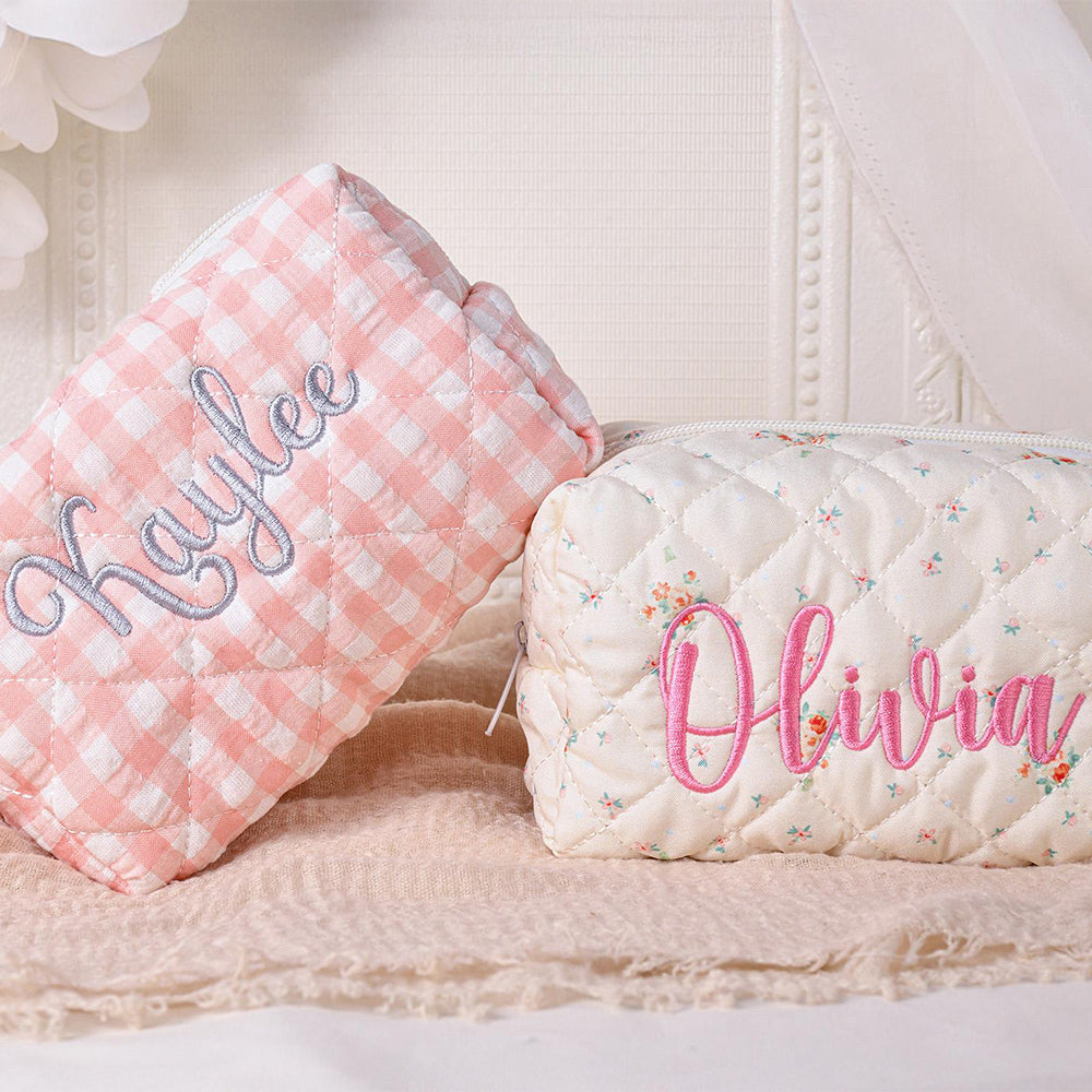 Personalized Name Floral Embroidered Makeup Bag - Gift For Girlfriend, Women Toiletry Bag, Bridesmaid Gift LM32 897409