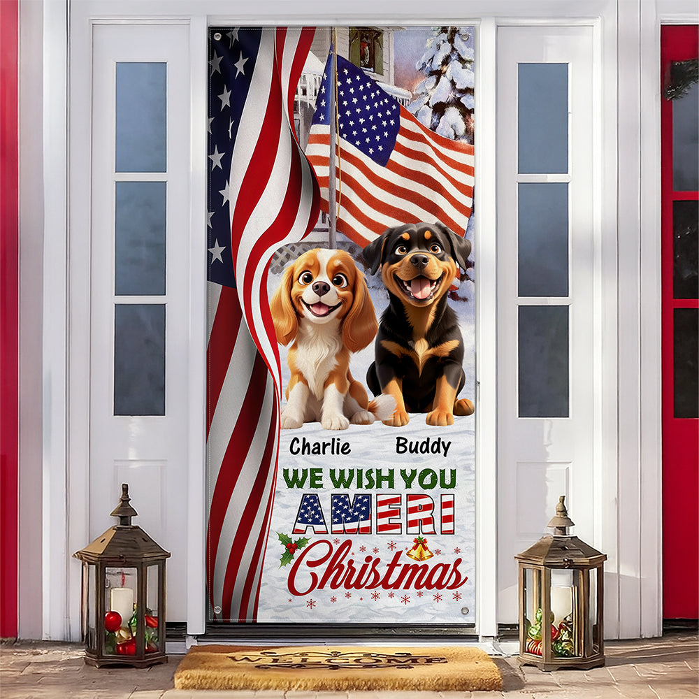 Custom Cute 3D Dog We Wish You Ameri Christmas Decoration Door Cover HA75 898084