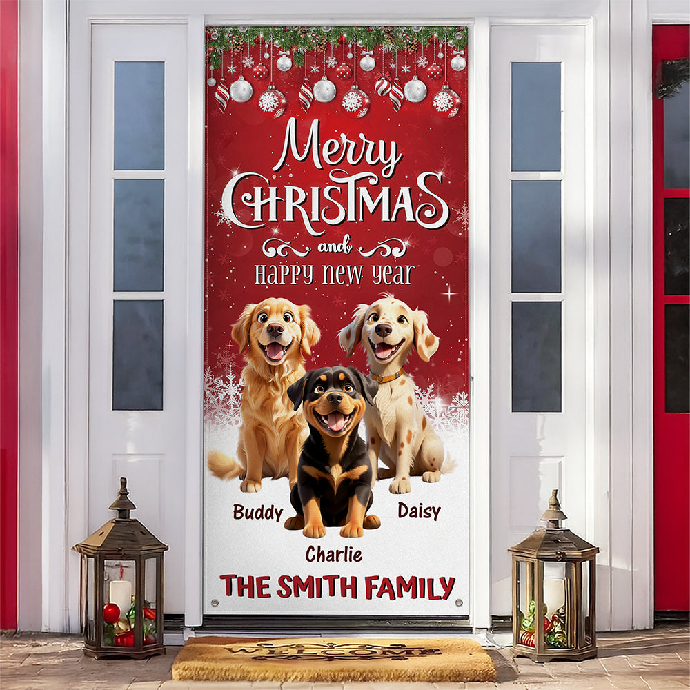 Custom 3D Cute Dog Merry Christmas and Happy New Years Door Cover LM32 897135
