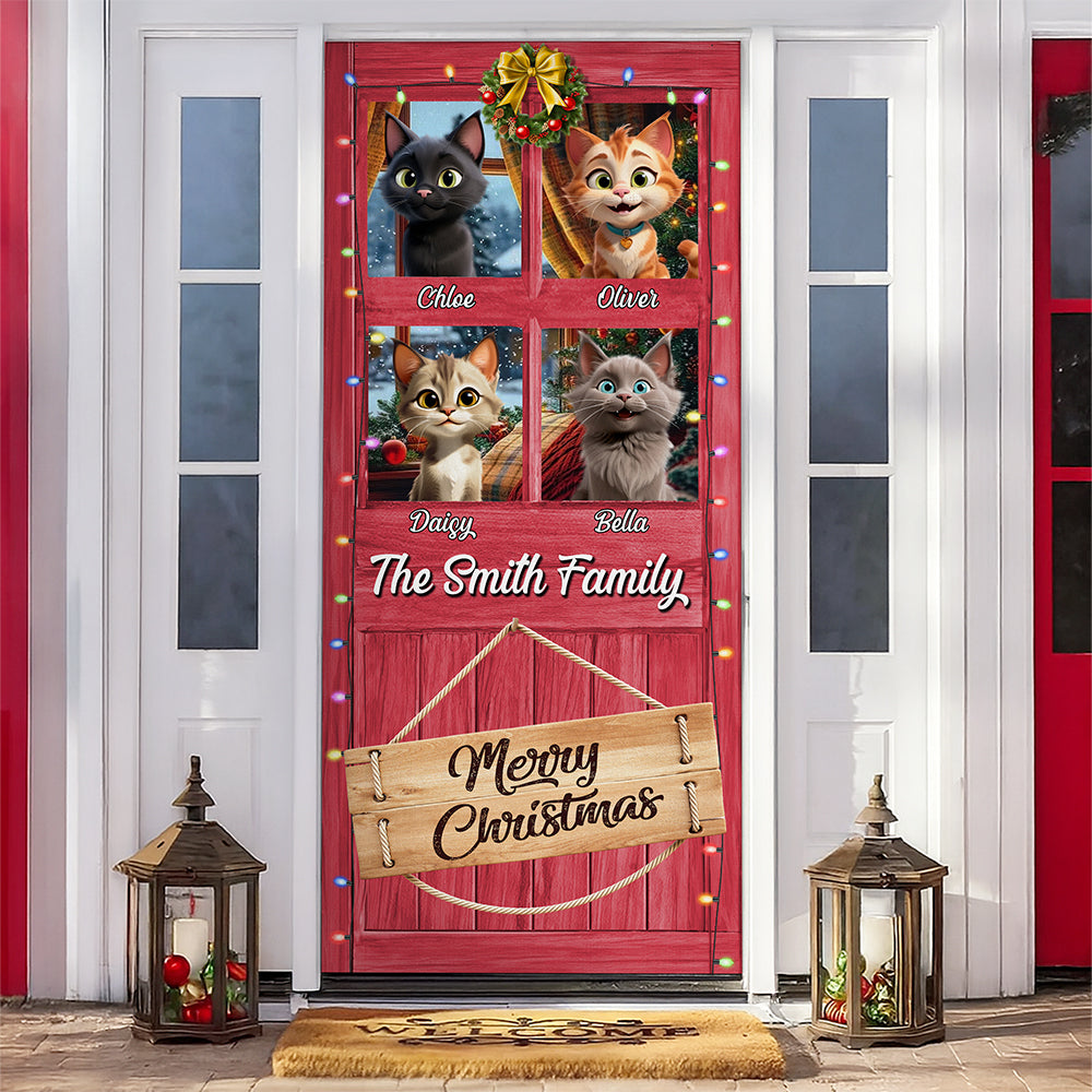 Custom Cute 3D Cat Meowy Christmas Decoration Door Cover For Cat Lovers LM32 897137