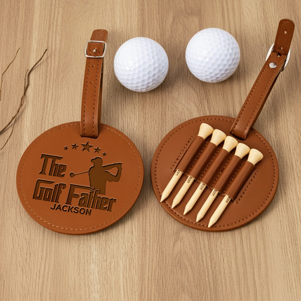 Custom Name The Golf Father Leather Golf Bag Tag Gift with Golf Tees, Personalized Leather Golf Bag Tag Gift with Golf Tees, Gift for Golfer HO82 900816