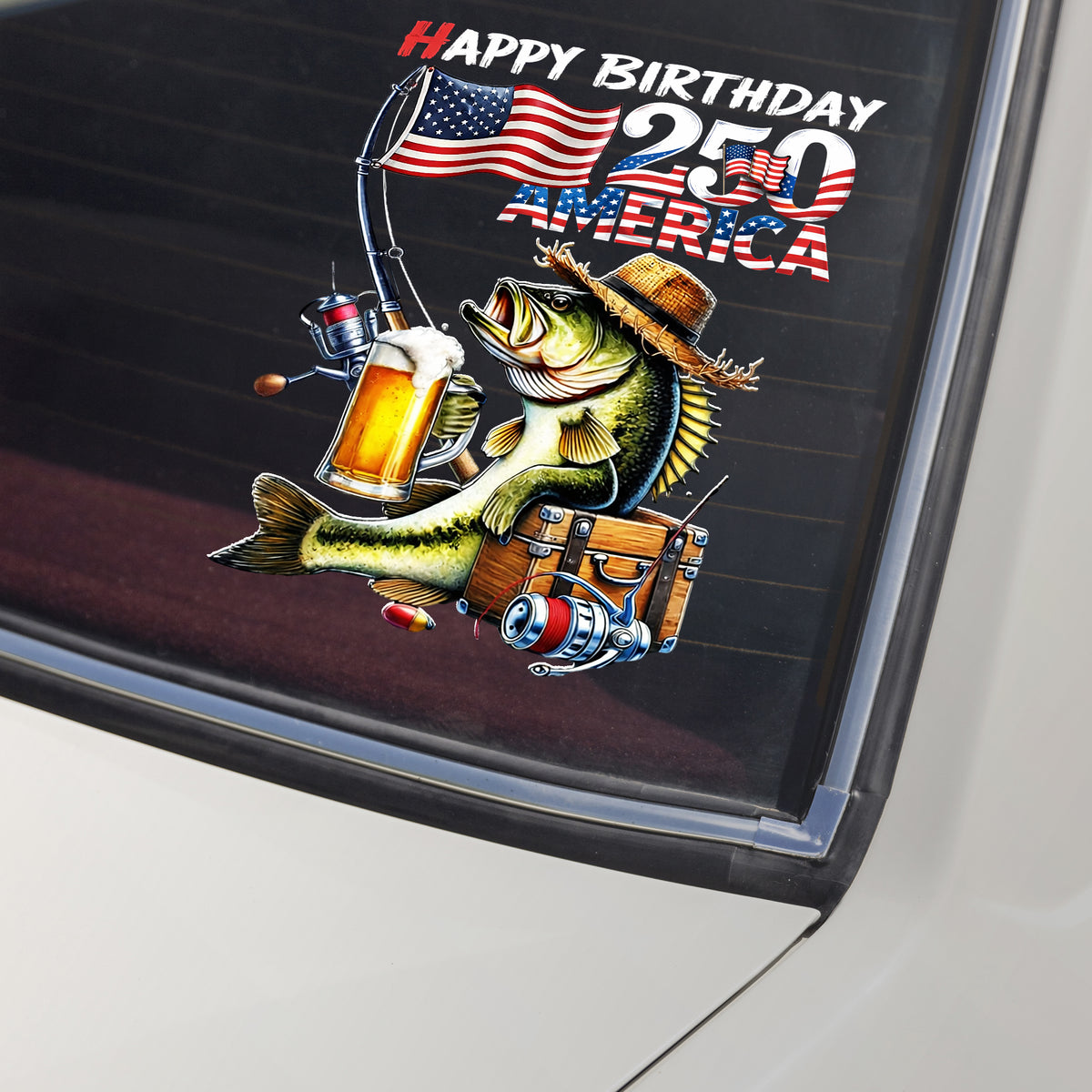 Happy Birthday 250 Years of America Patriotic Fishing - Bass Fisherman Car Window Decal Sticker LM32 899163