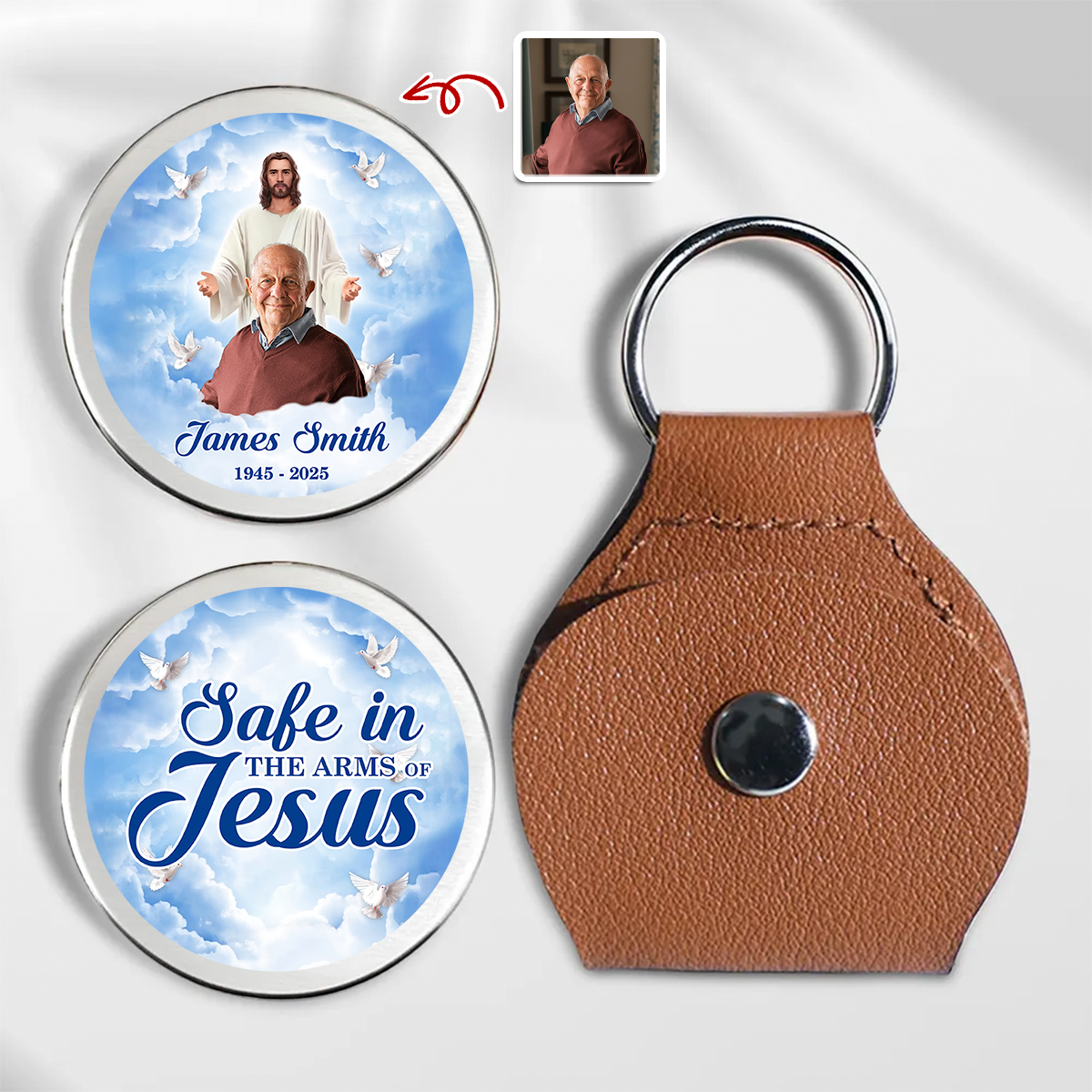 Custom Photo Safe In The Arms Of Jesus Memorial Pocket Hug HA75 898124