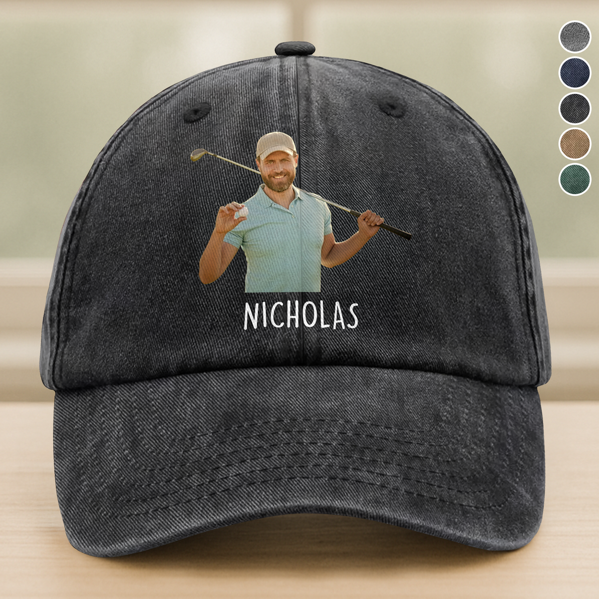 Custom Golf Player Photo Washed Denim Baseball Cap CH07 895504