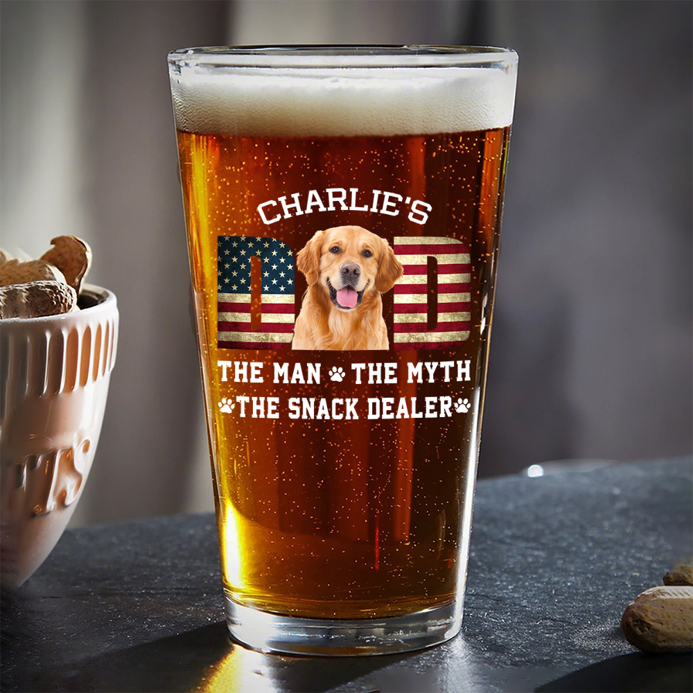 Custom Photo Dog Dad The Man The Myth American Flag Dad Beer Glass HA75 892402