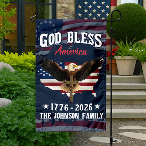 Custom Family Name Patriotic 250th Anniversary God Bless America Eagle 1776–2026 Garden Flag HO82 900870