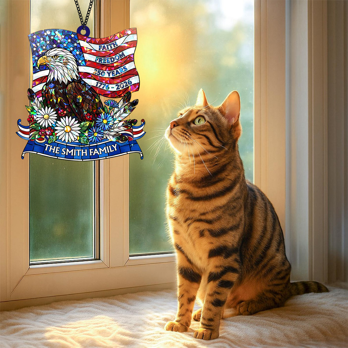 Custom Family Name Faith Freedom 250 Years 1776–2026 Stained Glass Suncatcher LM32 897949