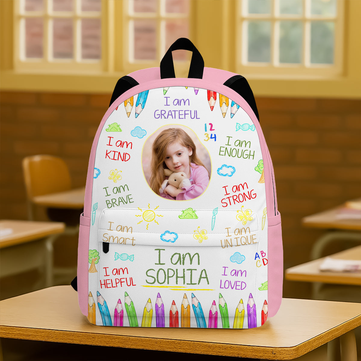 Personalized Kid Photo I Am Kind Smart Loved Affirmations Backpack For Kids HA75 921658
