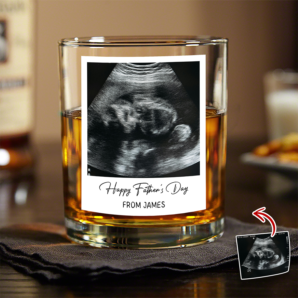 Custom Ultrasound Photo Happy Father's Day Rock Glass - Personalized New Dad Gift CH07 911512