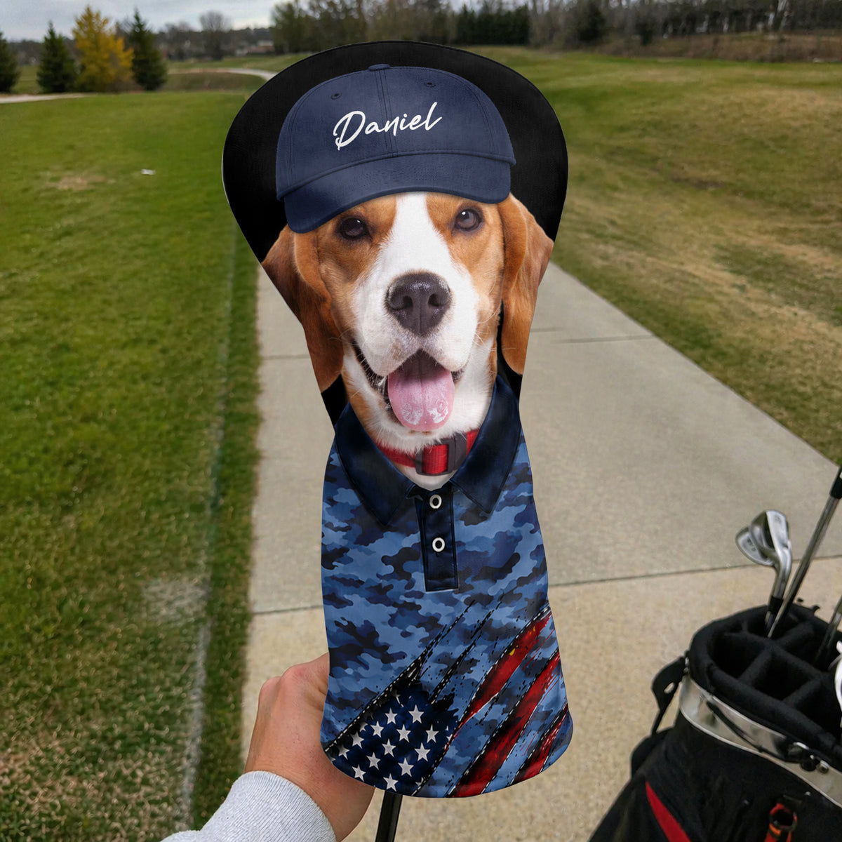 Custom Dog Cat Photo Golf Ball Pattern With America Flag Golf Head Cover HO82 902392