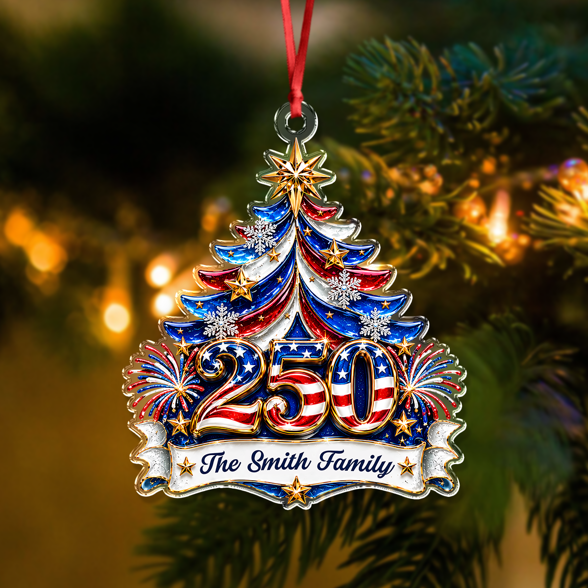Personalized Family Name America 250th Anniversary Christmas Acrylic Ornament HA75 921776