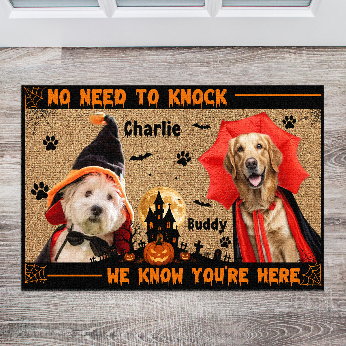 Custom Dog Cat Photo No Need To Knock We Know You're Here Halloween Doormat HO82 903222