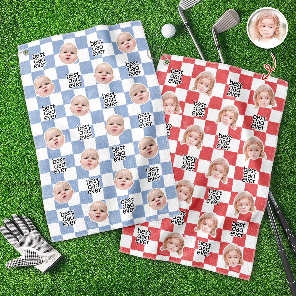 Custom Baby Face Best Dad Ever Retro Golf Towel- Gift for Parents, Father's Day, Golfer LM32 669013