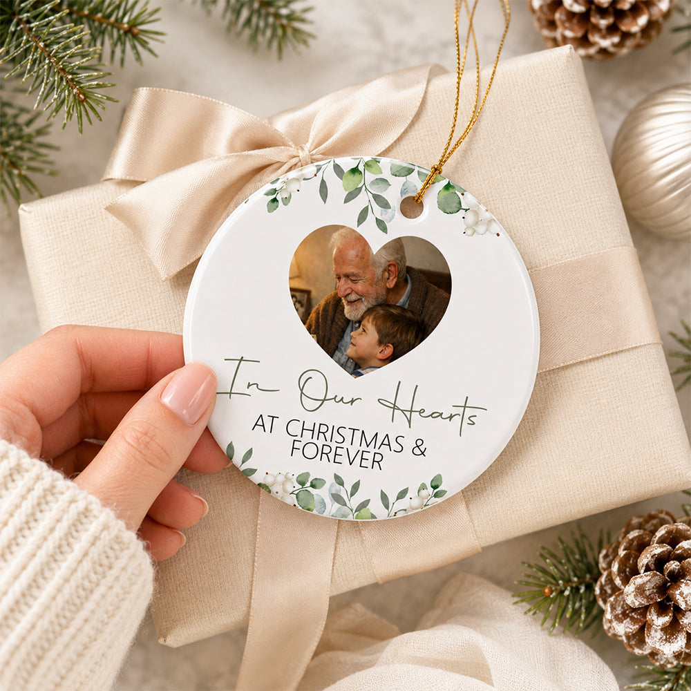 Personalized Memorial Photo Christmas In Our Hearts at Christmas & Forever Ceramic Ornament HO82 903502