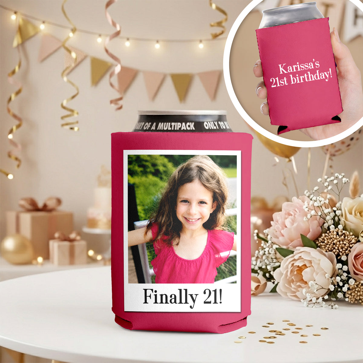 Personalized Vintage Photo Can Cooler Birthday Gift for Him Her LM32 669455