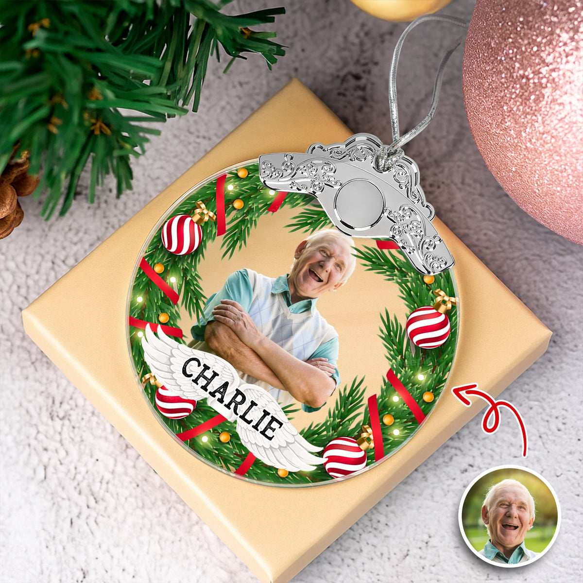 Custom Family Photo Metal Top Glass Ornament For Christmas TH10 894889