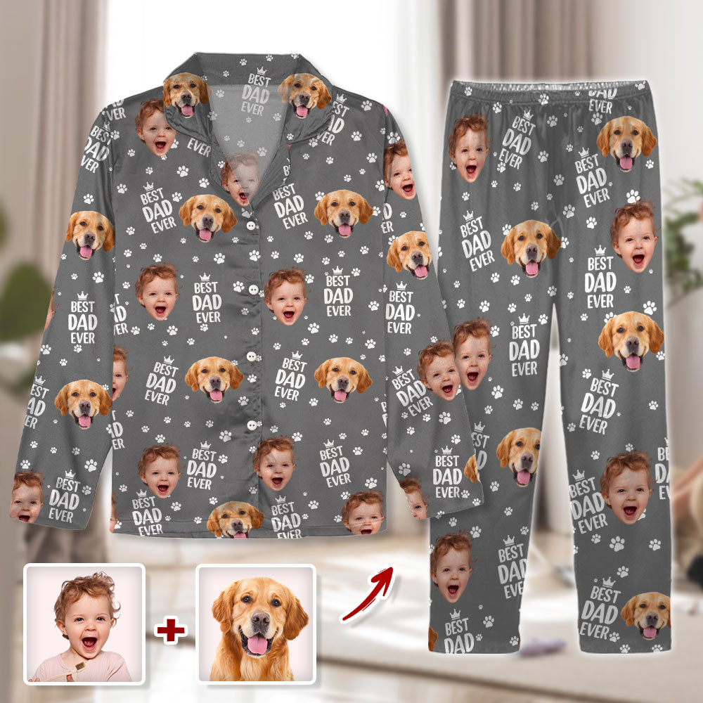Custom Cute Photo Best Dad Ever Pattern Pajamas For Family LM32 893689