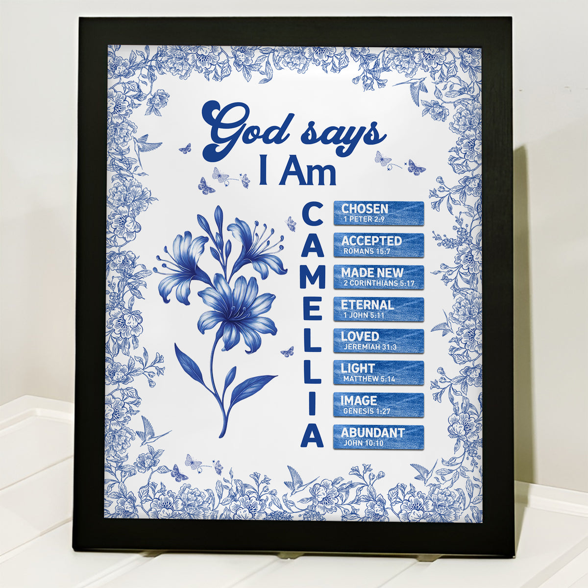 Custom Name Letter And Flower Toile De Jouy Style God Says I Am Picture Frame LM32 895395