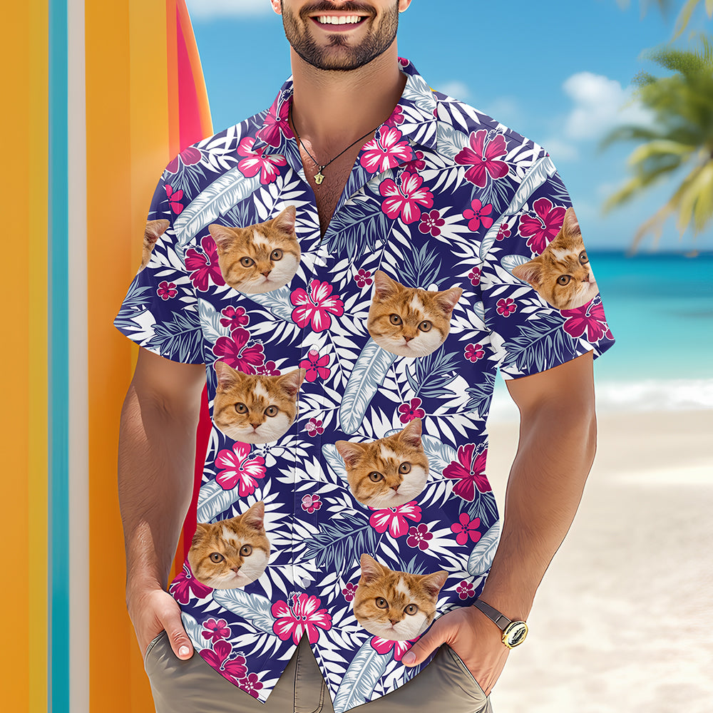 Custom Photo Funny Face Cat Family Hawaii Shirt Summer Gift HA75 892254