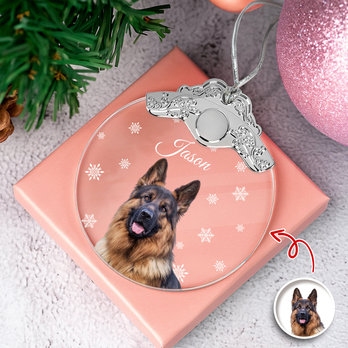 Custom Photo Dog Metal Top Glass Ornament For Christmas TH10 894881