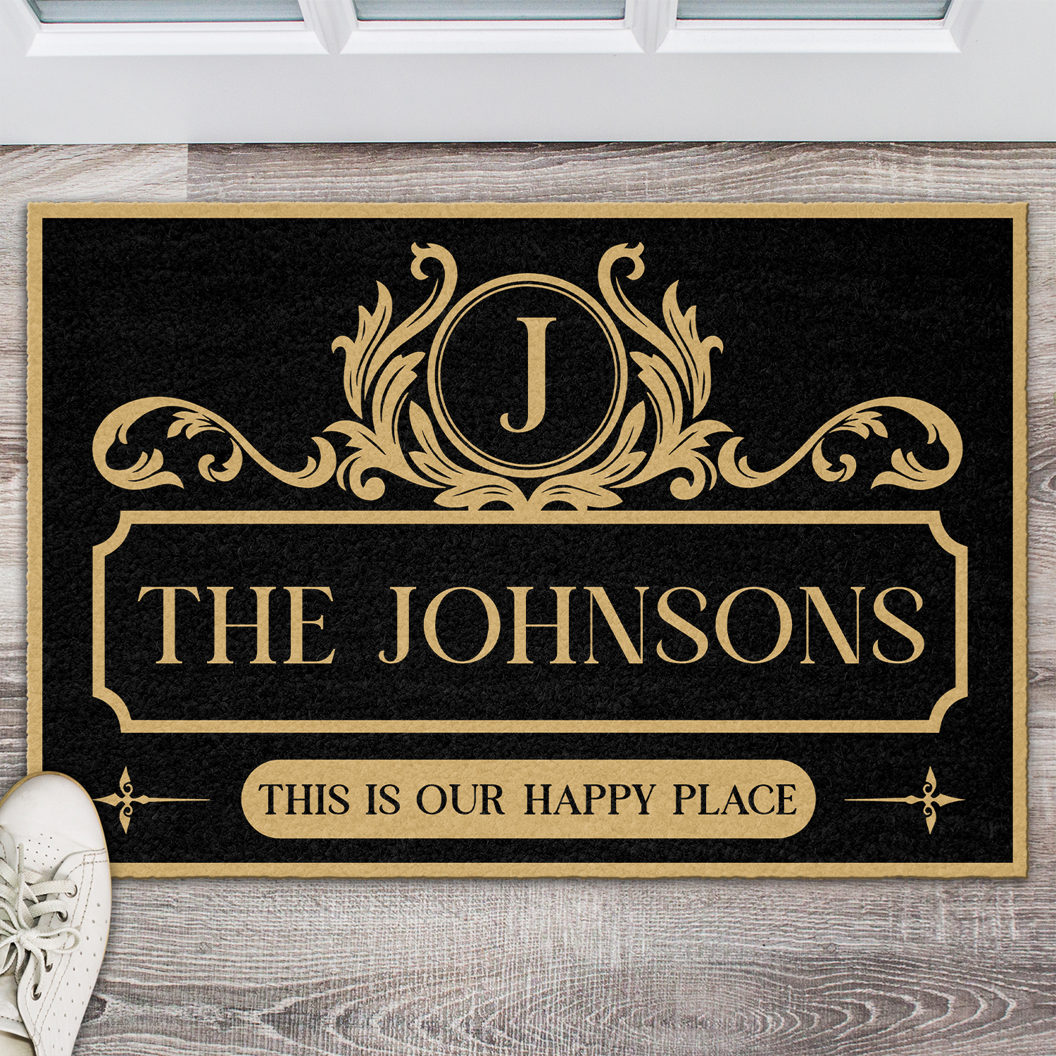 Personalized Family Monogram - This is Our Happy Place Vintage Decor Doormat HA75 921896