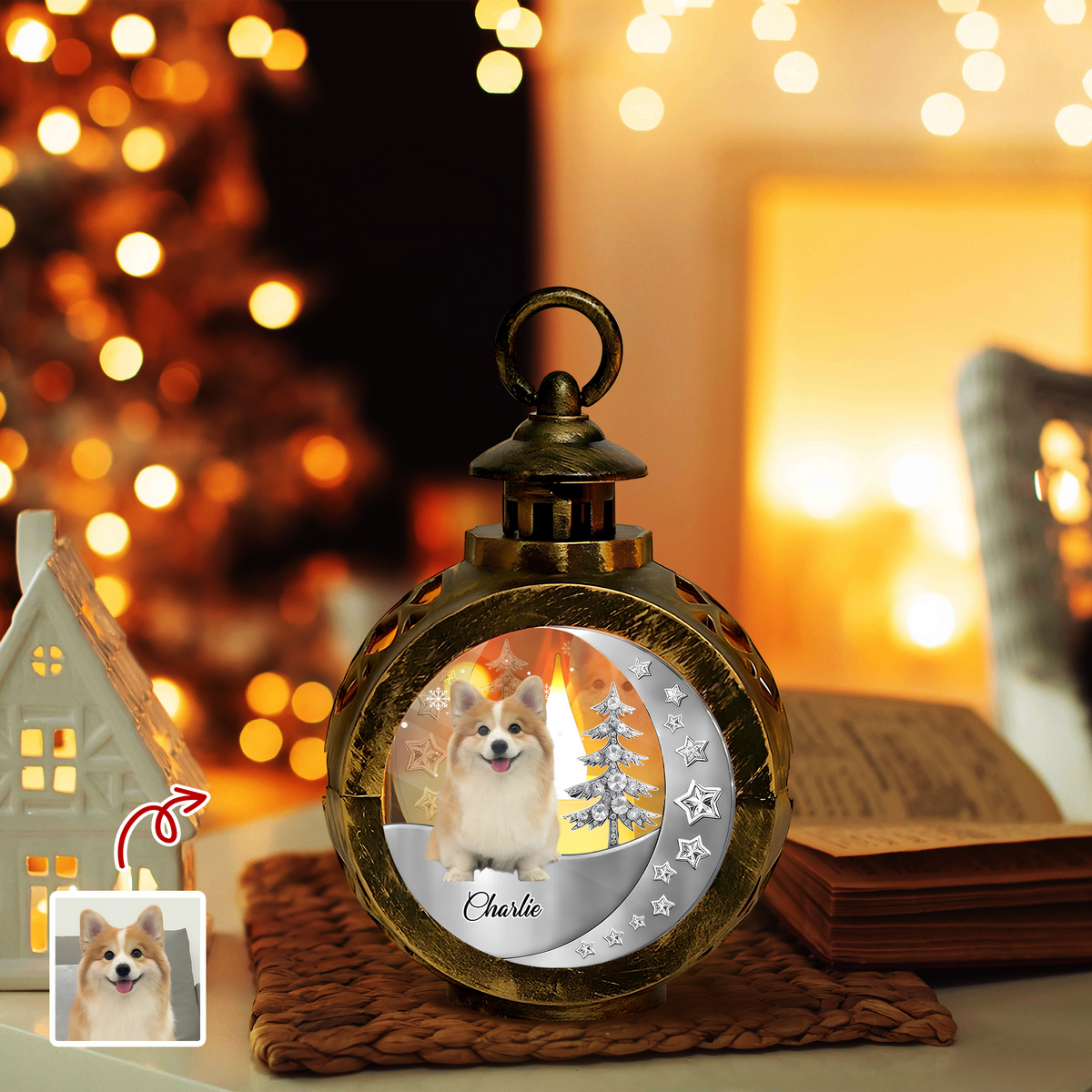 Custom Funny Dog Photo 3D Blink Effect Christmas Lantern Ornament LM32 895787