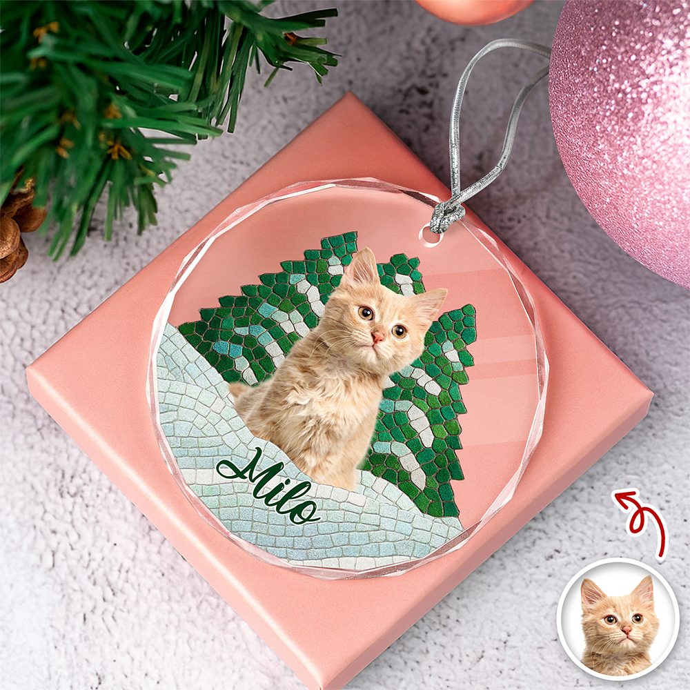 Custom Photo Cat Mosaic Style Glass Ornament Christmas Gift LM32 895049
