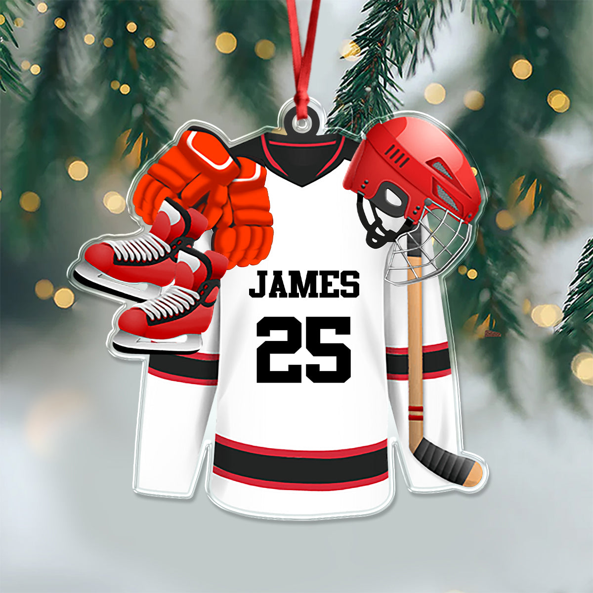 Personalized Hockey Skates Helmet And Stick Acrylic Ornament Gift For Hockey Lovers HO82 900034