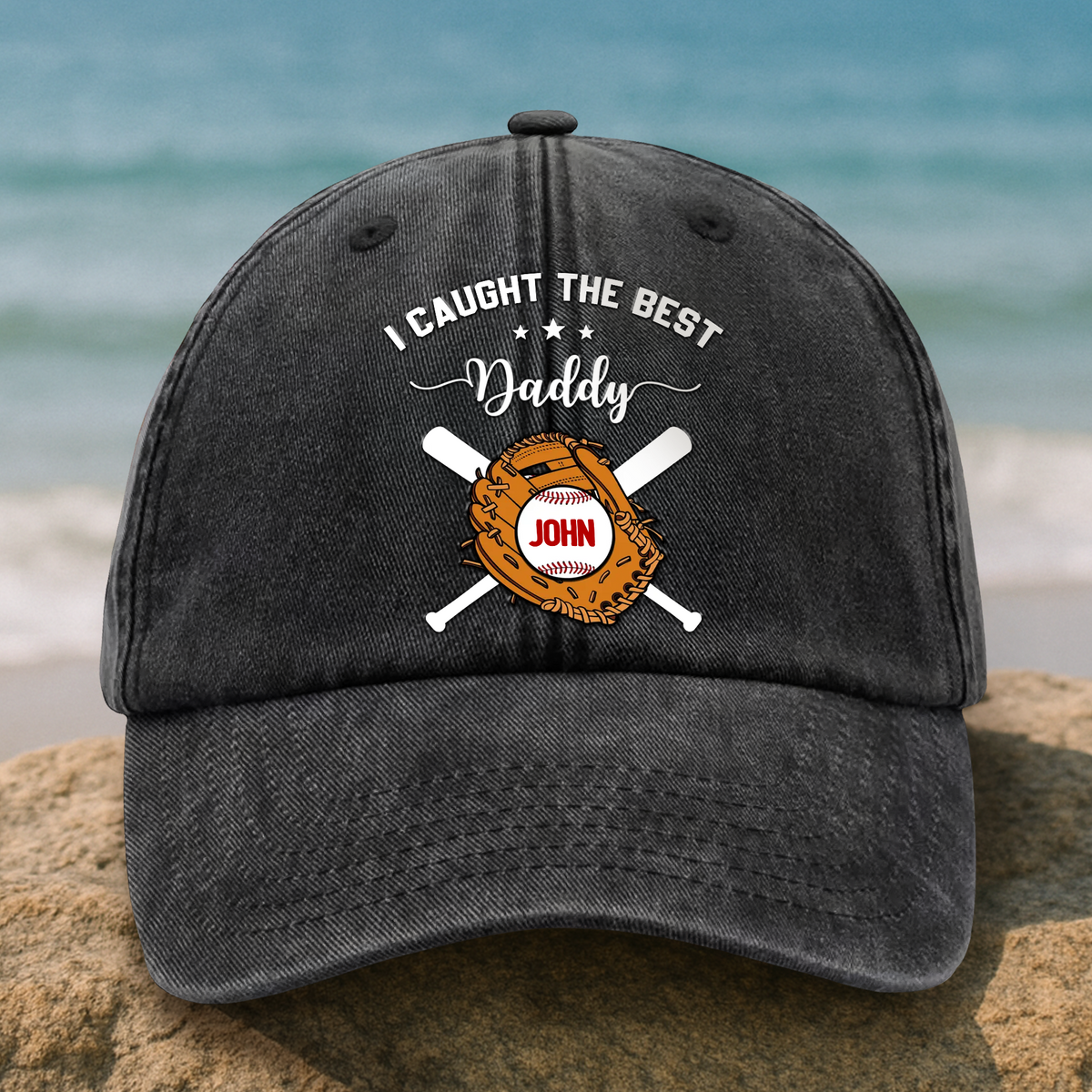 We Caught The Best Dad - Personalized Vintage Washed Denim Baseball Cap HO82 894448