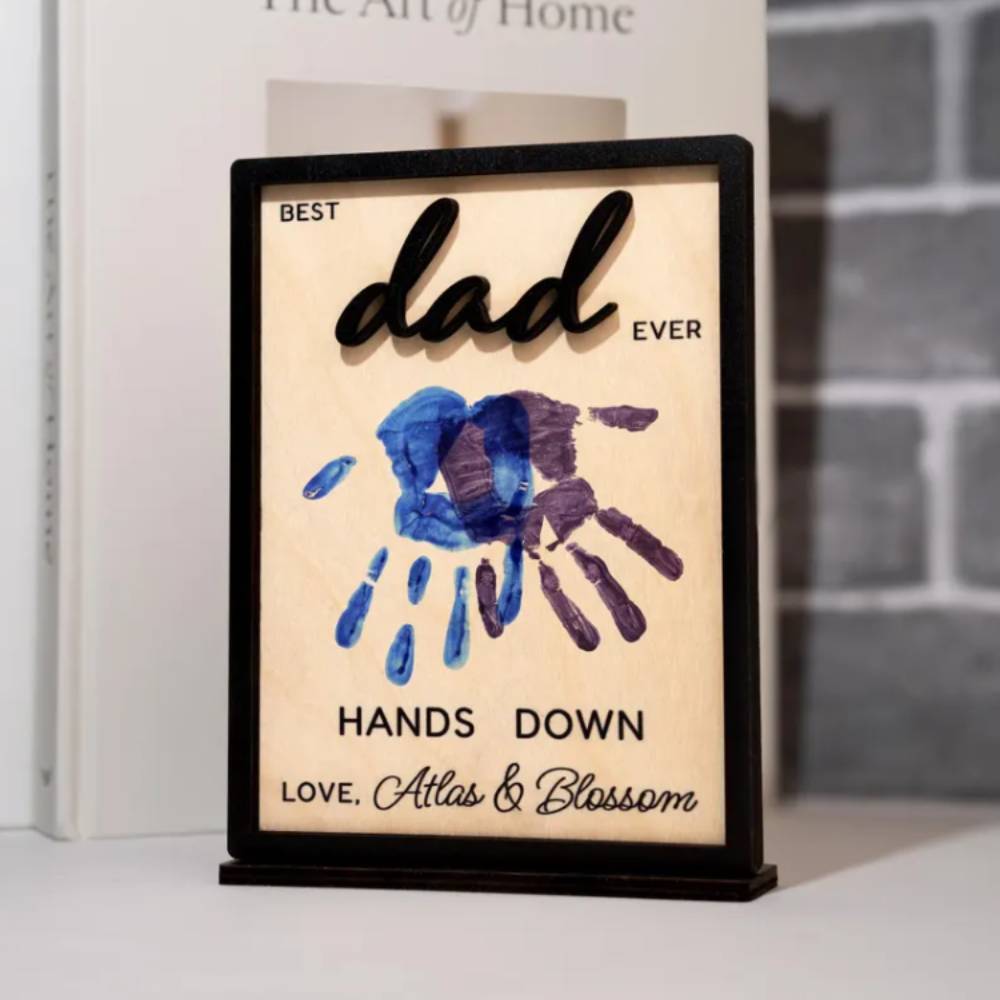 Personalized Hands Down Best Dad Ever 2-Layered Wooden Plaque - Father's Day Gift HO82 902554