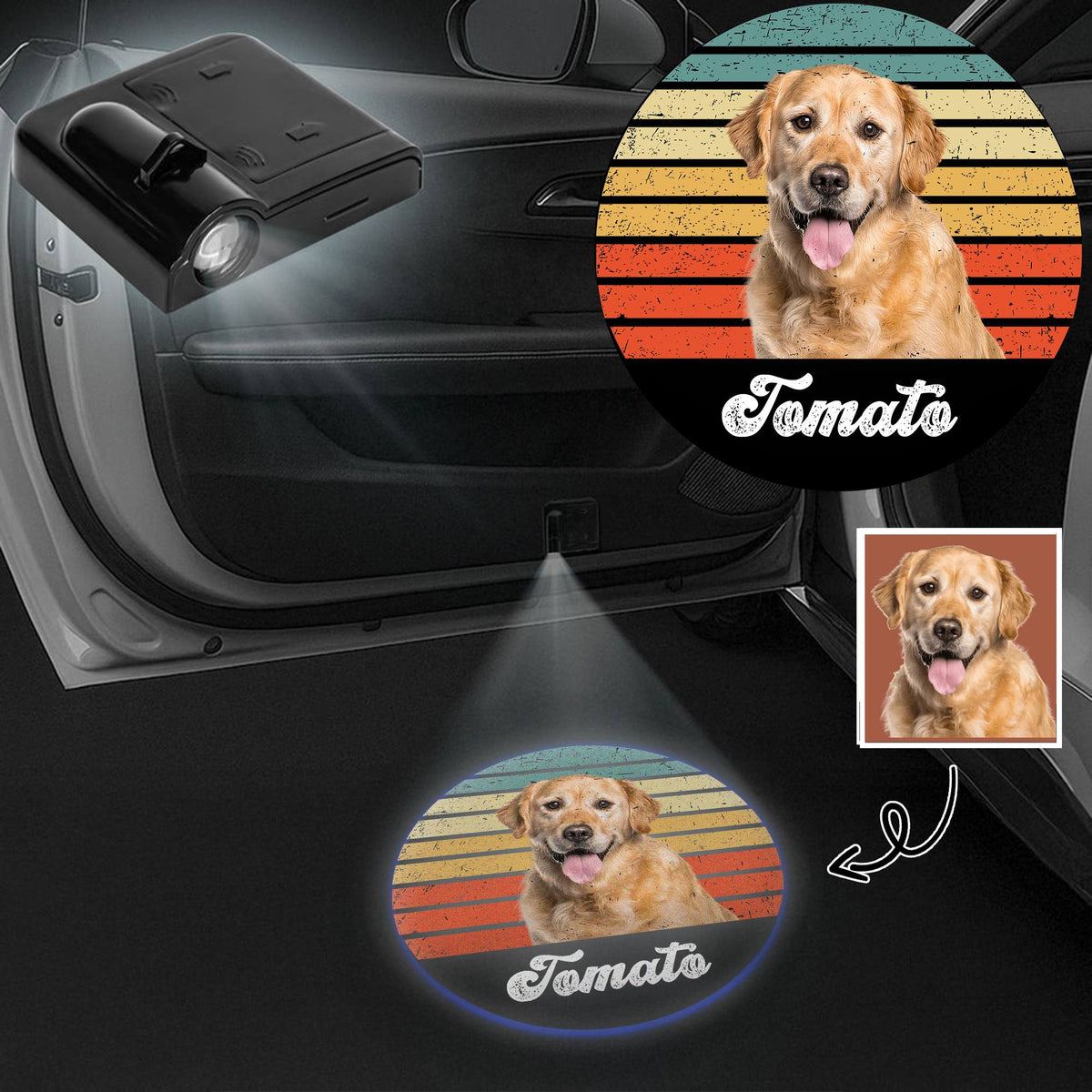 Custom Dog Photo With Vintage Retro Style Car Door Projector Light HO82 894360