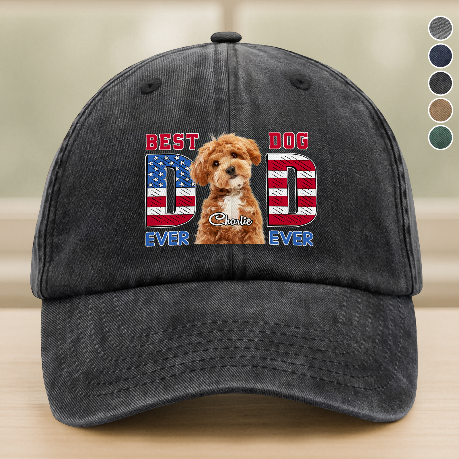 Best Dog Dad Ever Ever 4th Of July Personalized Washed Denim Baseball Cap CH07 896052