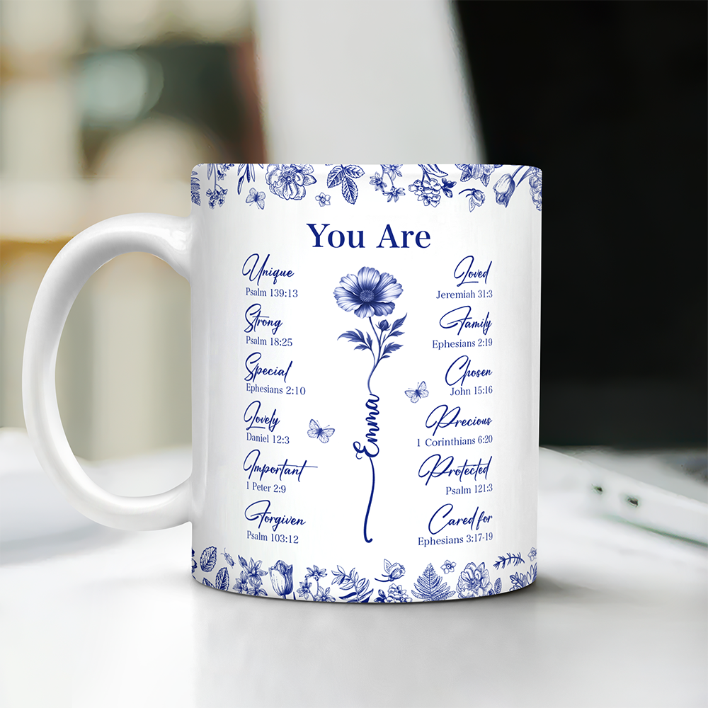 God Says You Are Christian Gift Toile De Jouy Birth Flower - Personalized Mug TH10 894797