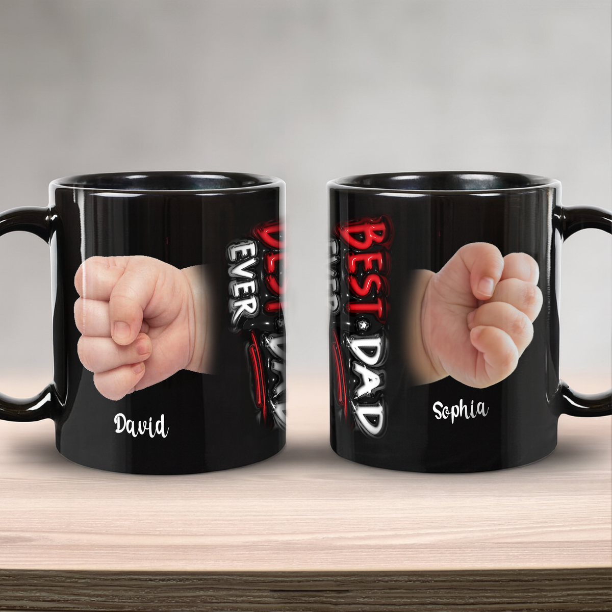 Custom Hand Photo Best Dad Ever Black Mug N369 896321