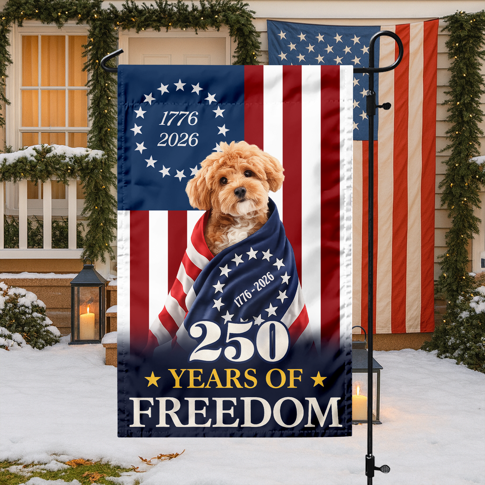 Custom Photo My Dog, Cat 250 Years 1776 2026 Patriotic American Garden Flag HO82 901196