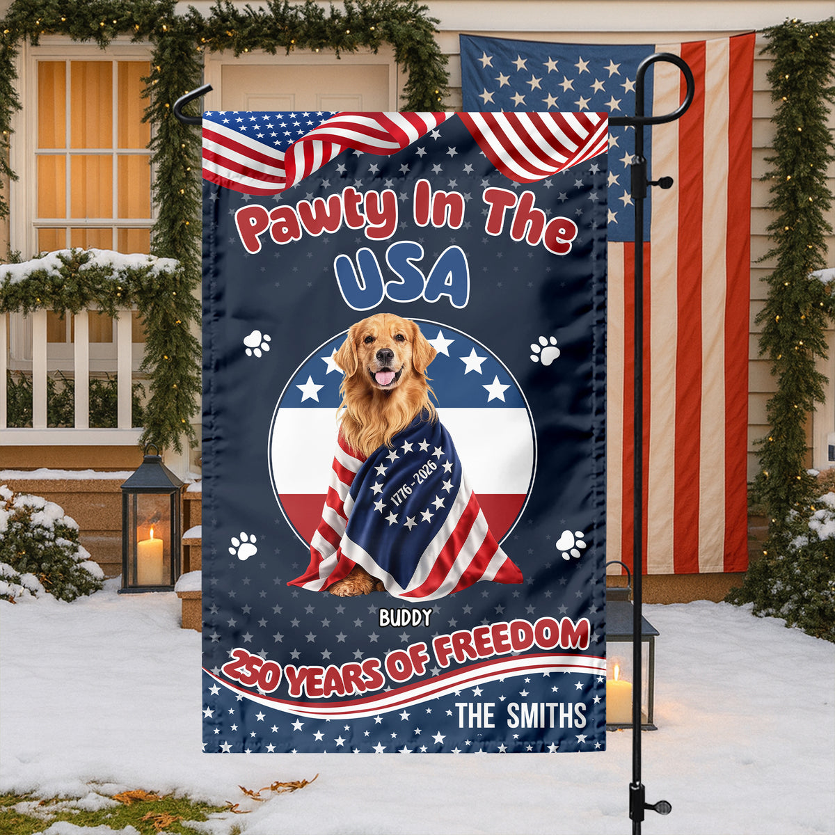 Custom Photo Pawty In The USA 250 Years Of Freedom Dog Garden Flag HA75 920302
