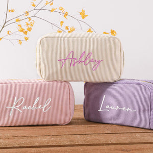 Personalized Name Embroidered Corduroy Cosmetic Bag, Bridesmaid Gifts, Bachelorette Party Gifts HO82 900522
