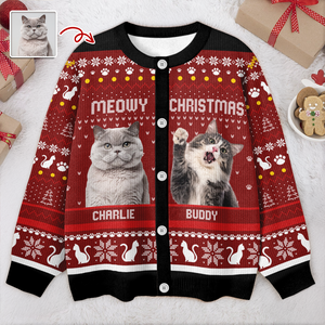 Custom Photo Meowy Christmas Ugly Cardigan For Cat Lover TH10 896575