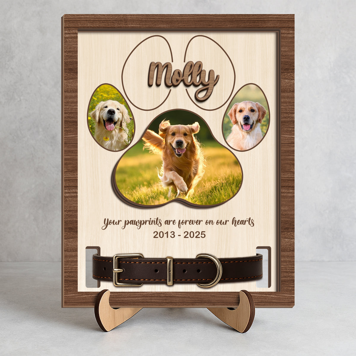 Custom Photo Your Pawprints Are Forever On Our Hearts Memorial 2-Layers Wooden Collar Frame LM32 893787