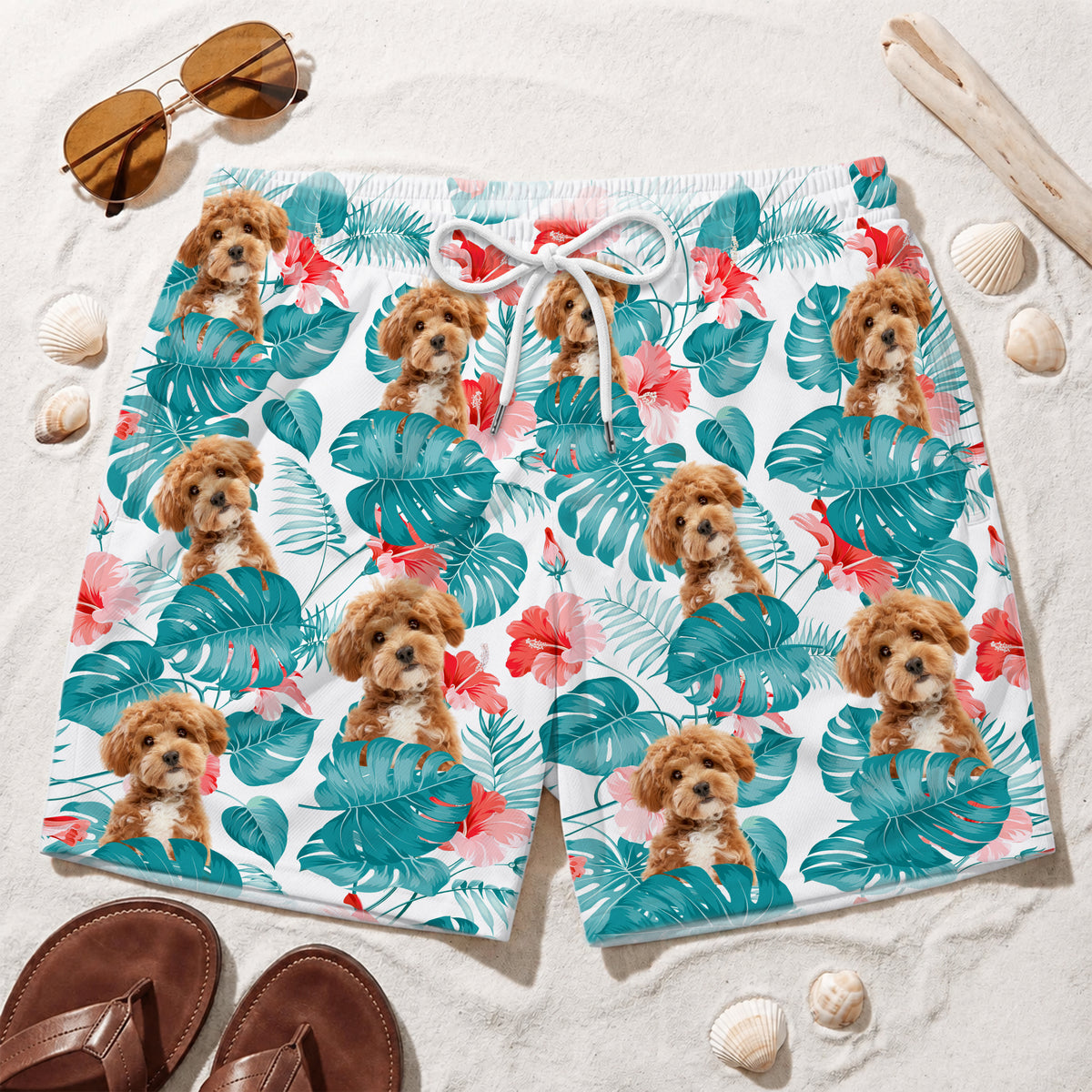 Custom Dog Photo Hawaiian 2-in-1 Swim Trunks For Men TH10 170521