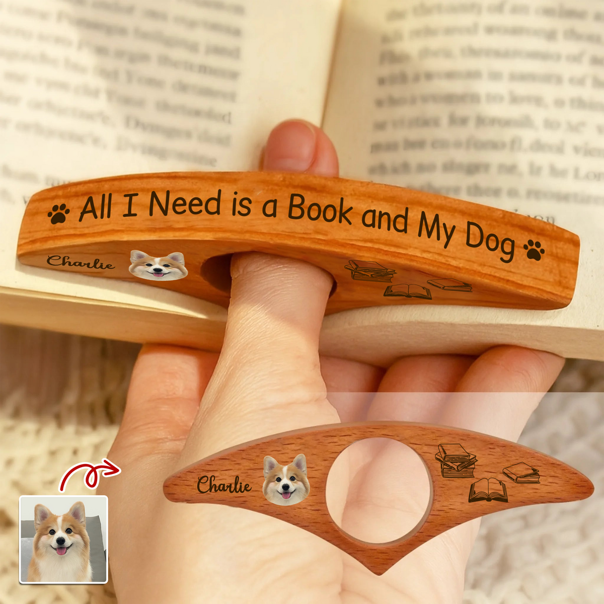 All I Need is a Book and My Dog Custom Dog Photo Printed Book Page Holder CH07 899562