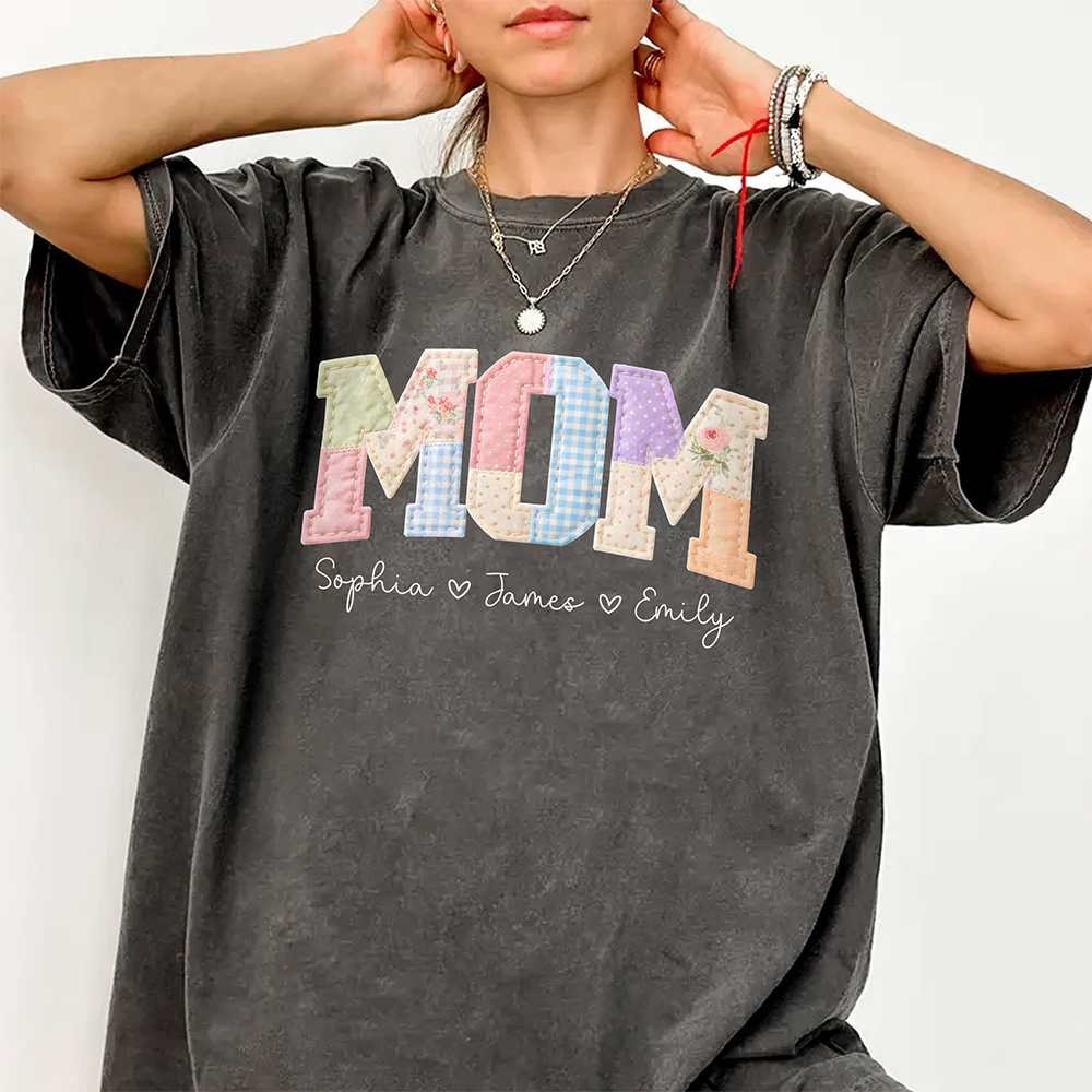 Custom Kids' Names Mom, Gigi Faux Patchwork Comfort Shirt Gift For Mother's Day HO82 902034