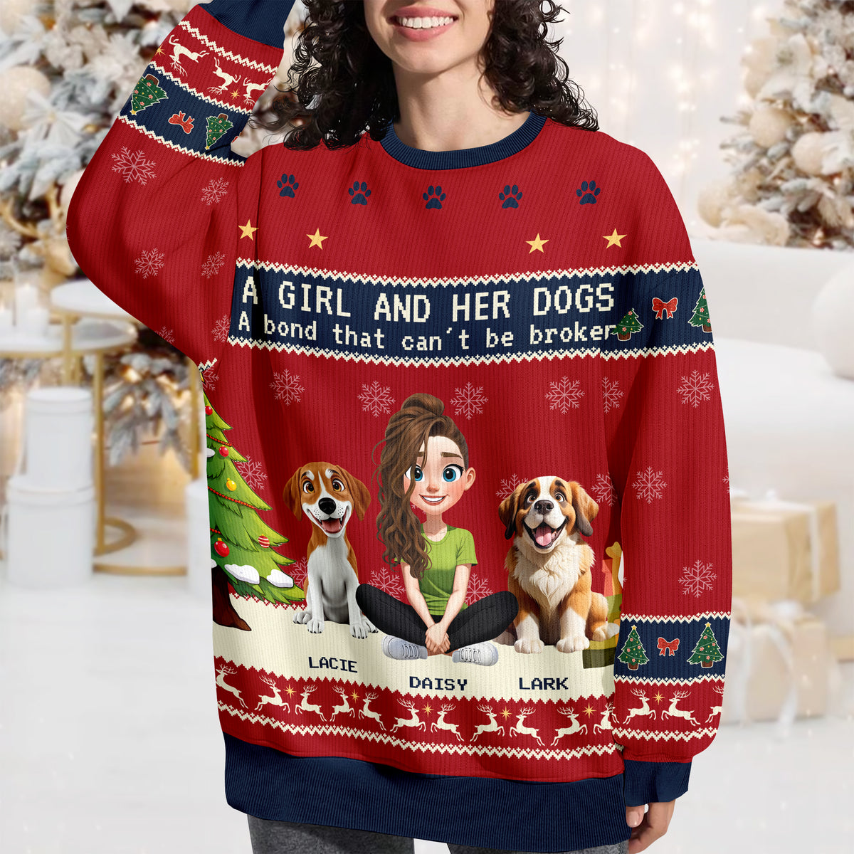 A Girl With Her Dogs - Personalized Ugly Sweater TH10 896263