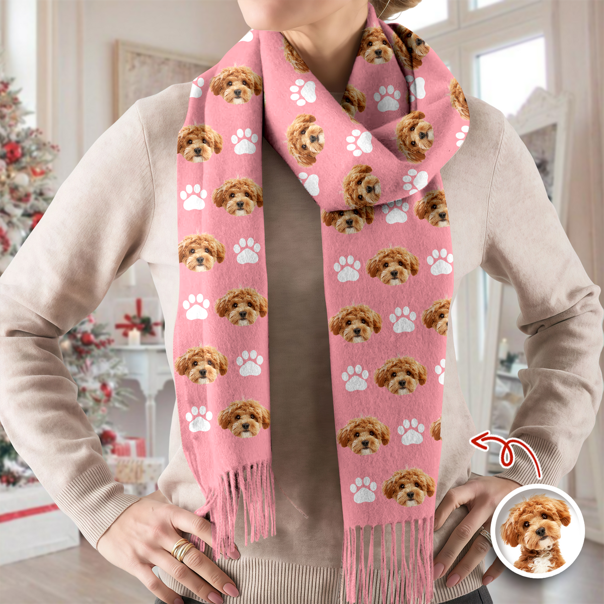 Custom Face Photo With Icon Wool Scarf Christmas Gift For Dog Lovers LM32 897479