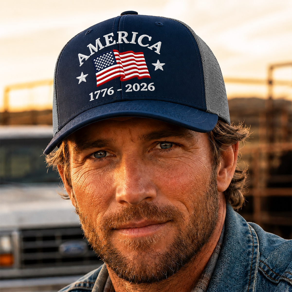 America Flag 1776-2026 250th Anniversary Embroidered Trucker Hat CH07 911926